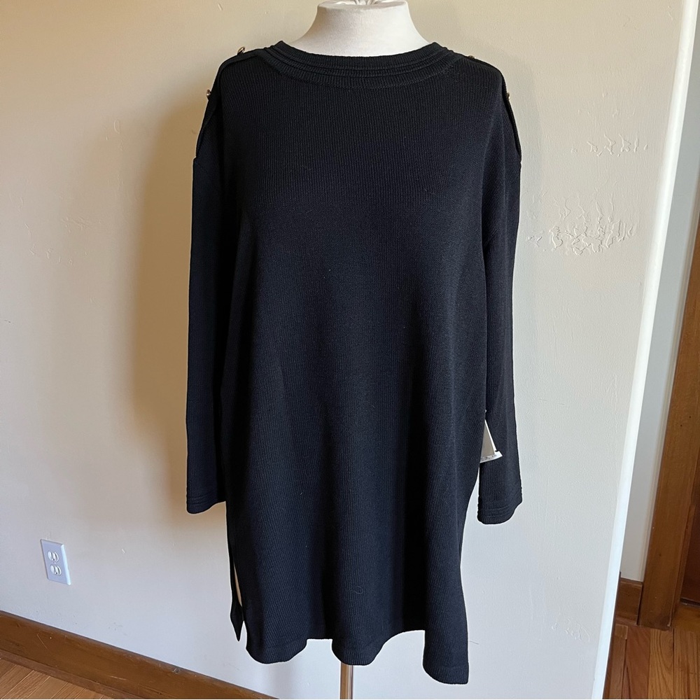 St. John Collection Marie Grey Tunic Sweater Santana Knit Black Large MSRP $390